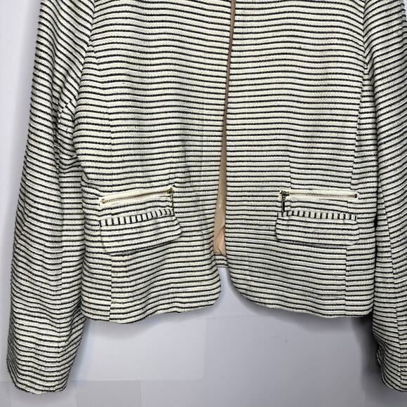 KENAR White Black Stripe Open Front Professional Blazer Jacket Women's Large - Picture 3 of 6